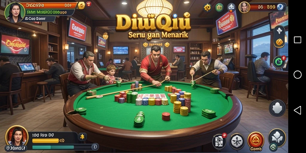 Screenshot gameplay DS99 menampilkan interaksi seru saat bermain QiuQiu.