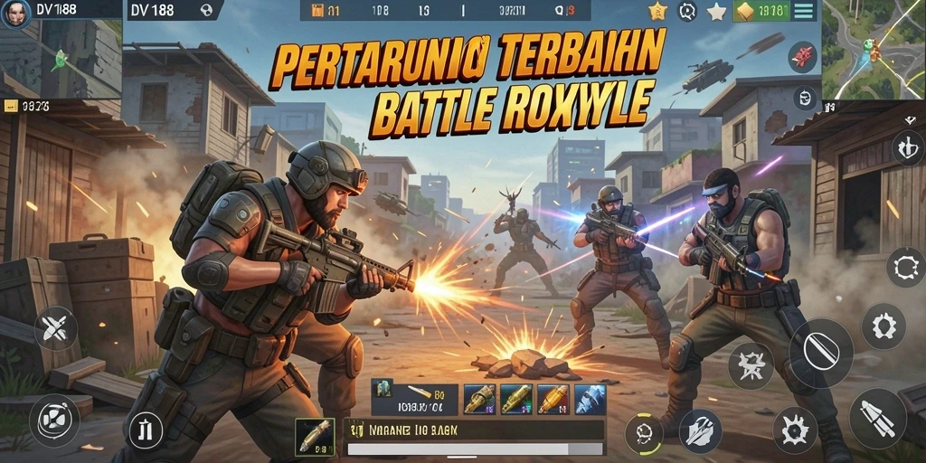Screenshot gameplay menampilkan aksi seru di arena Battle Royale.