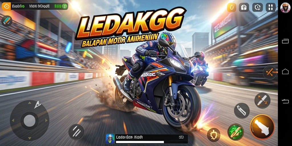 Gameplay LEDAKGG yang mendebarkan di lintasan balapan motor.